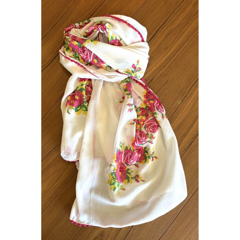 Betsey Johnson Huge Floral Rectangular Scarf/Shawl 31x82" - Flowers spell Betsey